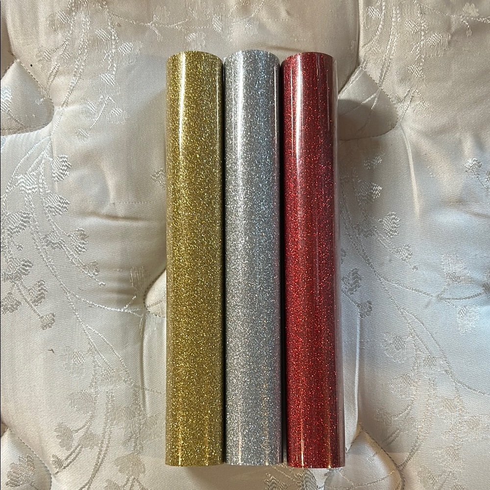 Glittery Gold, Silver, and Red Iron-On Vinyl Rolls